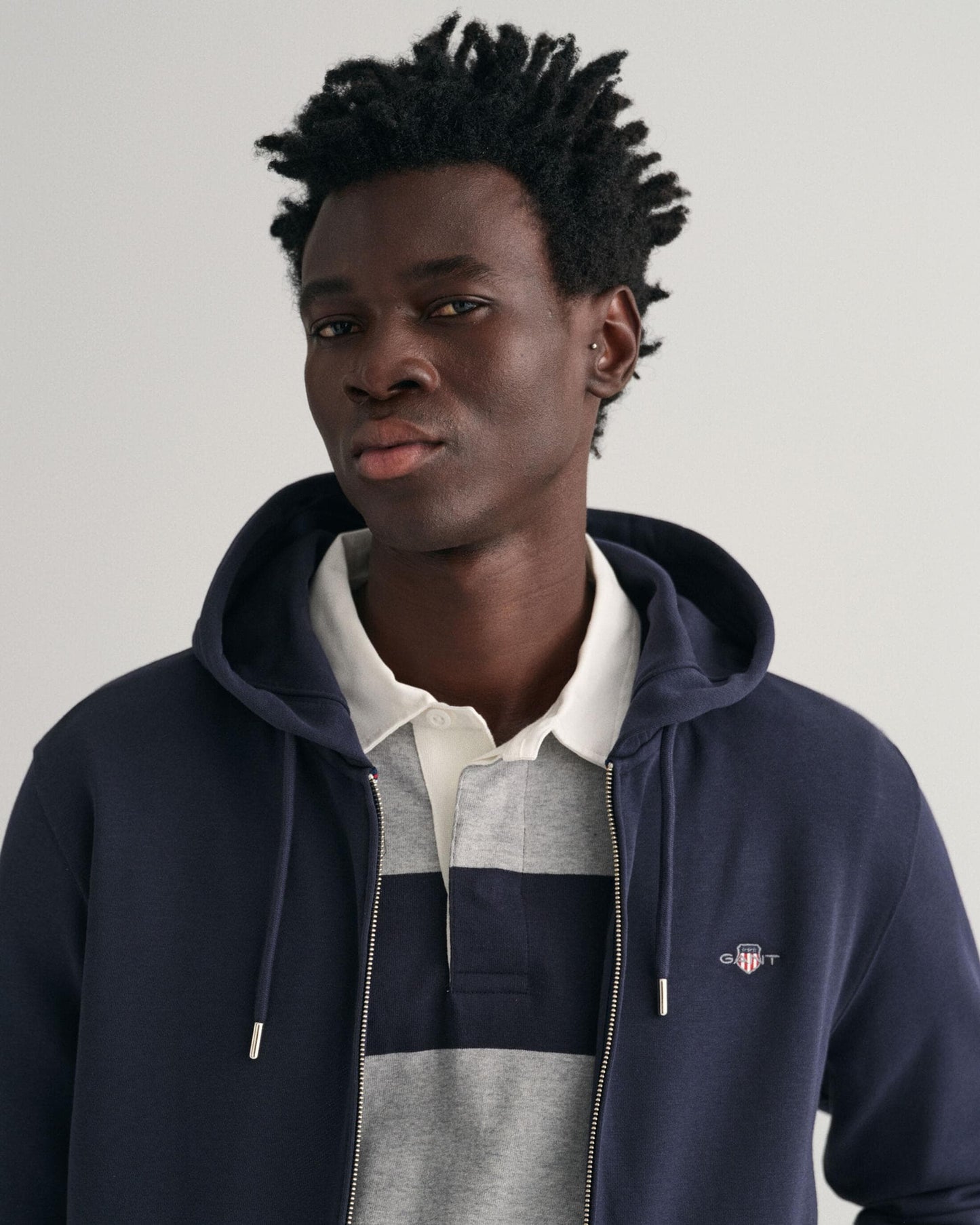 GANT Mens Regular Fit Shield Logo Full Zip Hoodie - 433 Evening Blue