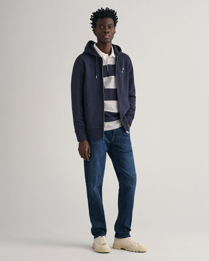 GANT Mens Regular Fit Shield Logo Full Zip Hoodie - 433 Evening Blue