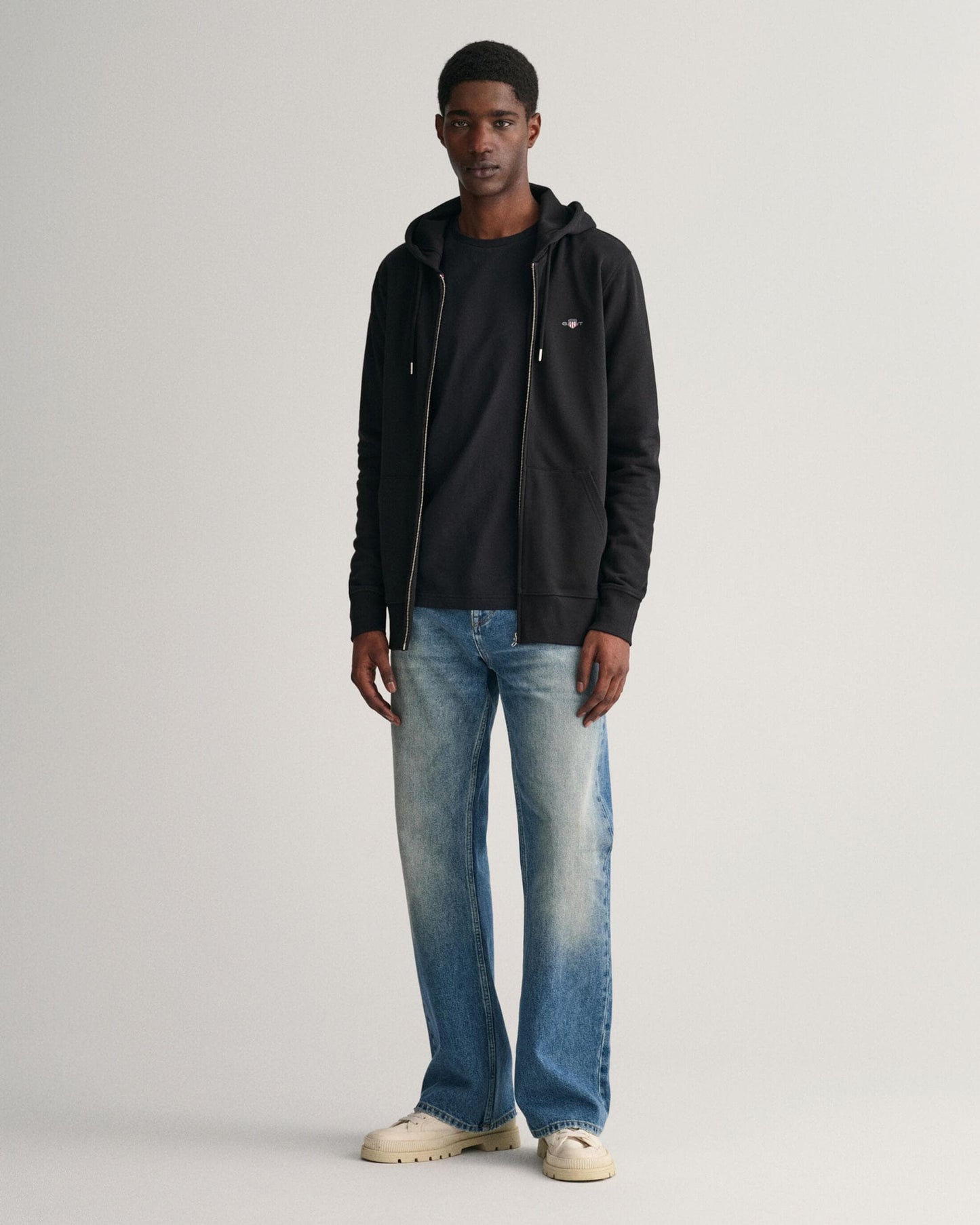 GANT Mens Regular Fit Shield Logo Full Zip Hoodie - 5 Black