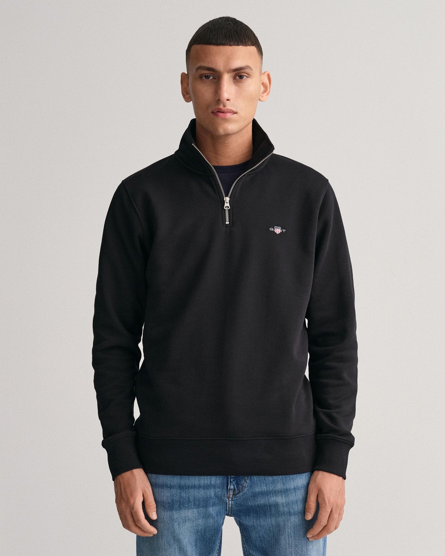 GANT Mens Regular Fit Shield Logo Half Zip Sweatshirt - 5 Black
