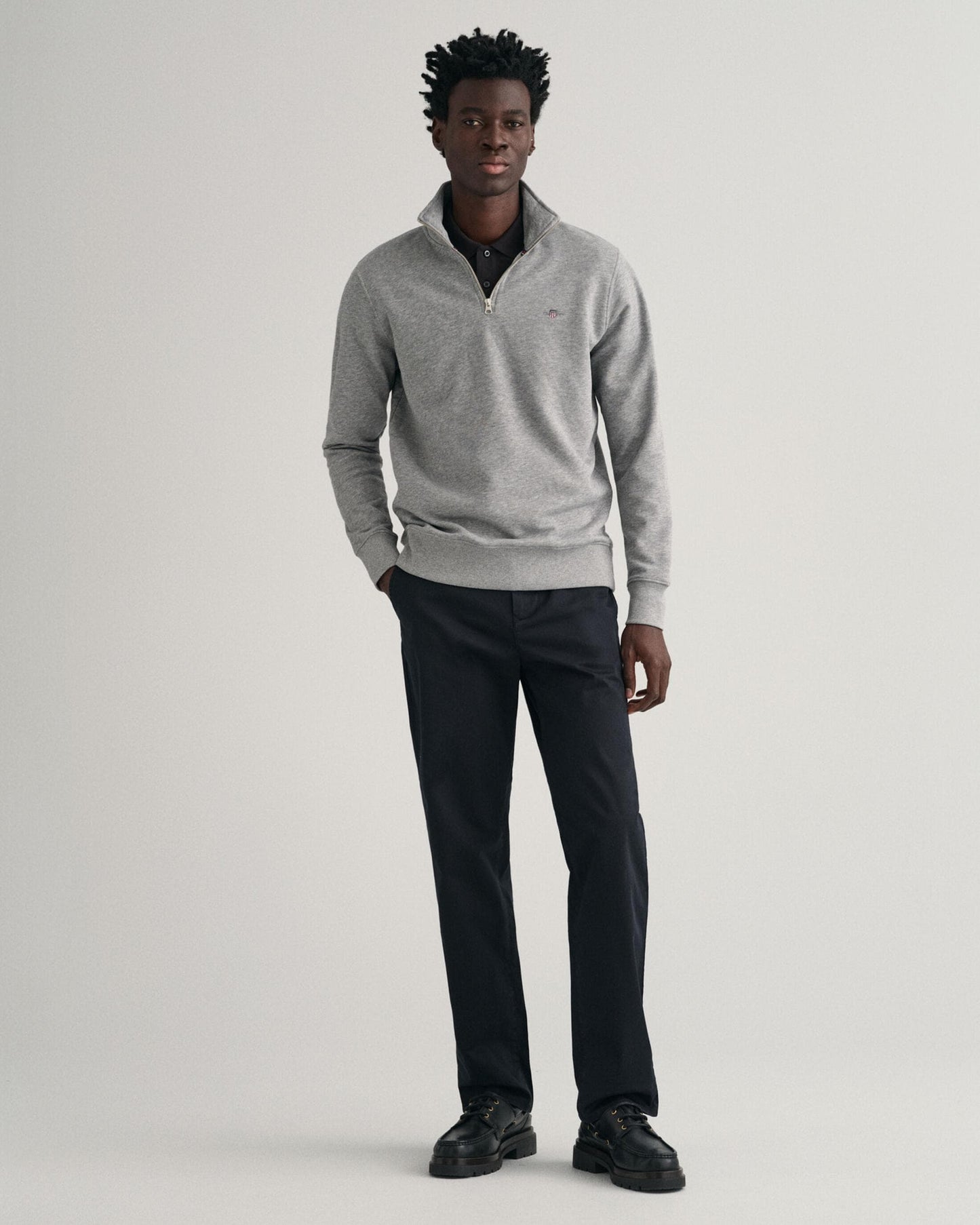 GANT Mens Regular Fit Shield Logo Half Zip Sweatshirt NOS - 93 Grey Melange