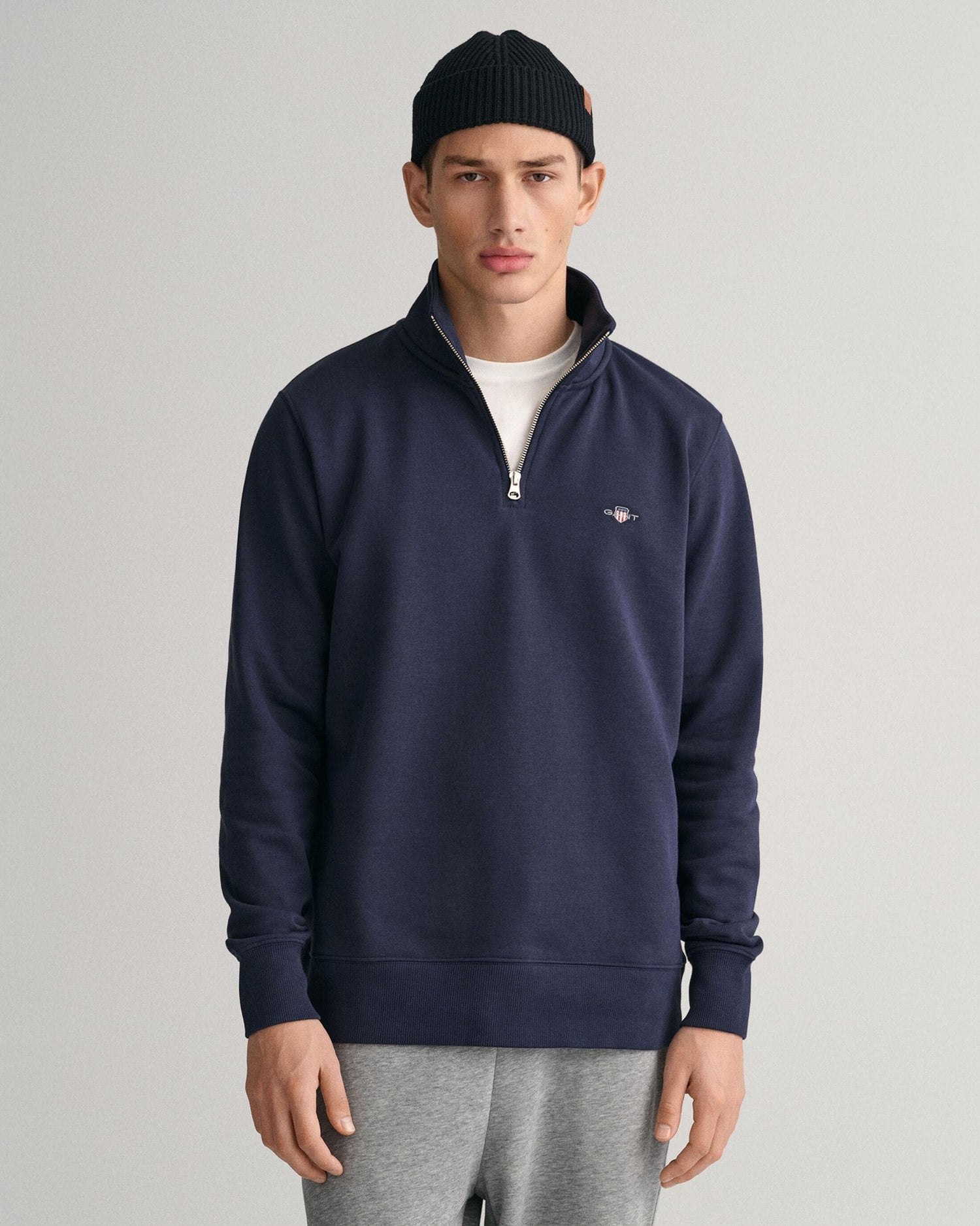 GANT Mens Regular Fit Shield Logo Half Zip Sweatshirt NOS - 433 Evening Blue - CHO - Designer Mens Sweatshirts