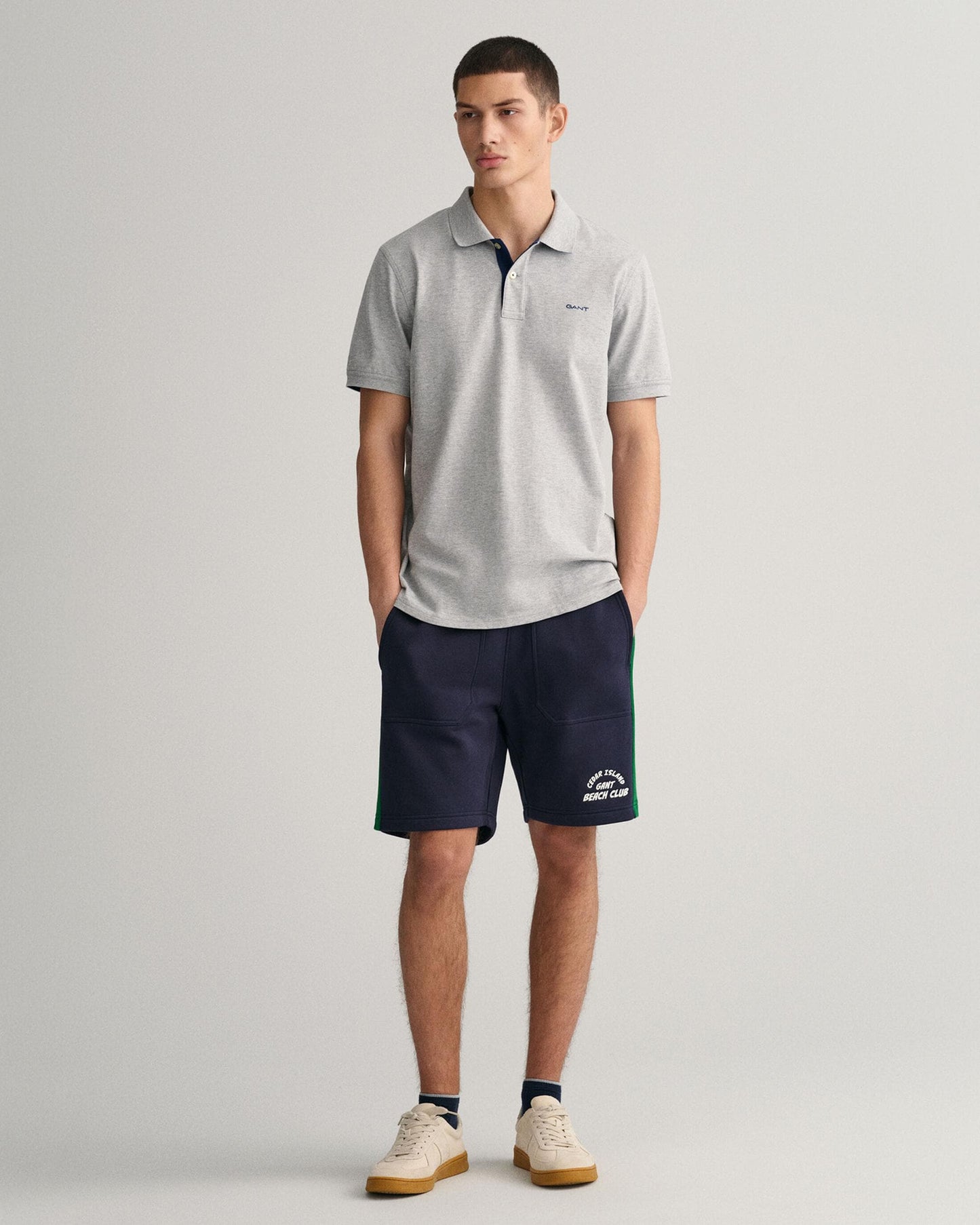 GANT Regular Fit Short Sleeve Contrast Pique Rugger - 93 Grey Melange