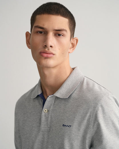 GANT Regular Fit Short Sleeve Contrast Pique Rugger - 93 Grey Melange