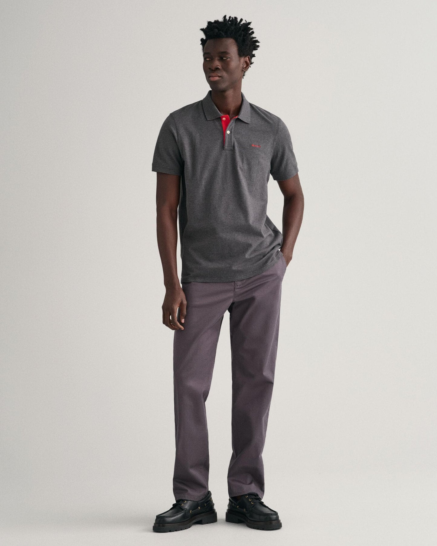 GANT Regular Fit Short Sleeve Contrast Pique Rugger - 95 Anthracite Melange