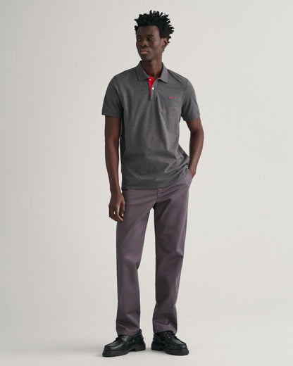 GANT Regular Fit Short Sleeve Contrast Pique Rugger - 95 Anthracite Melange