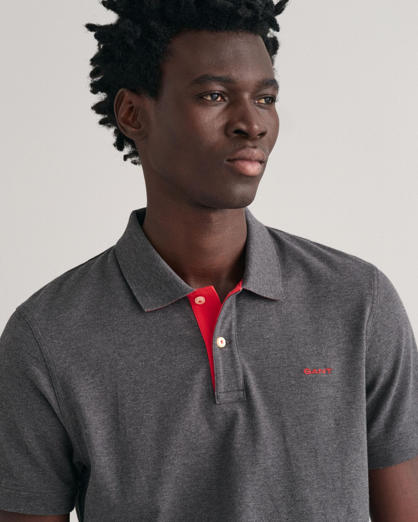 GANT Regular Fit Short Sleeve Contrast Pique Rugger - 95 Anthracite Melange