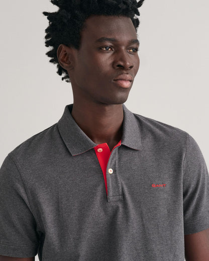 GANT Regular Fit Short Sleeve Contrast Pique Rugger - 95 Anthracite Melange
