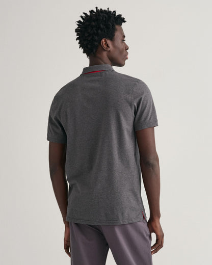 GANT Regular Fit Short Sleeve Contrast Pique Rugger - 95 Anthracite Melange