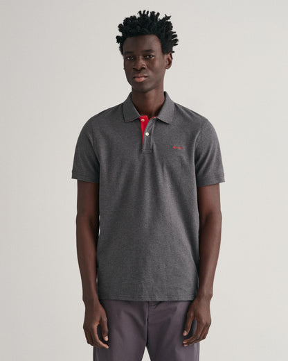 GANT Regular Fit Short Sleeve Contrast Pique Rugger - 95 Anthracite Melange