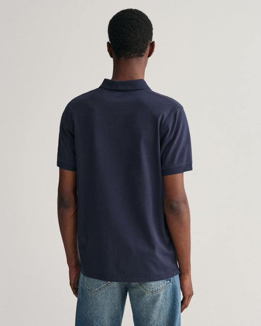 GANT Regular Fit Short Sleeve Contrast Pique Rugger - 433 Evening Blue