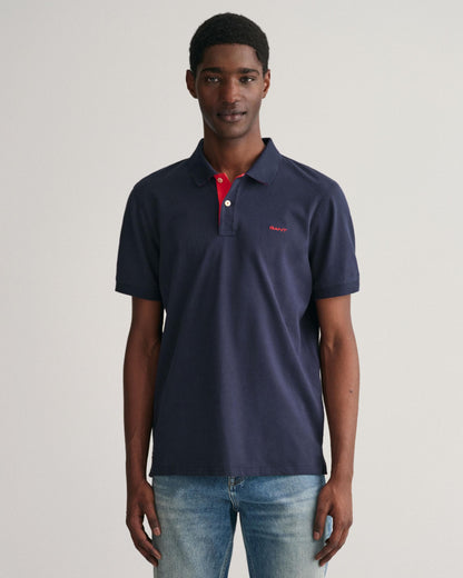 GANT Regular Fit Short Sleeve Contrast Pique Rugger - 433 Evening Blue