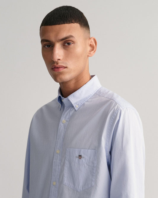 GANT Mens Regular Fit Long Sleeve Poplin Shirt - 455 Light Blue