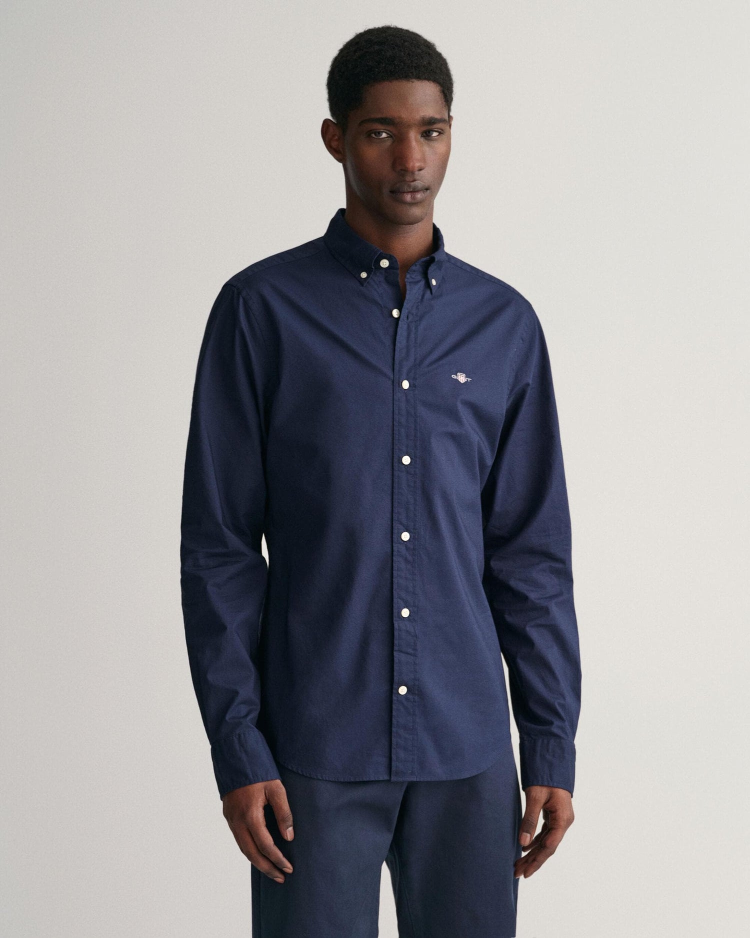 GANT Mens Slim Fit Long Sleeve Poplin Shirt - 410 Marine - CHO - Designer Mens Long Sleeve Shirts