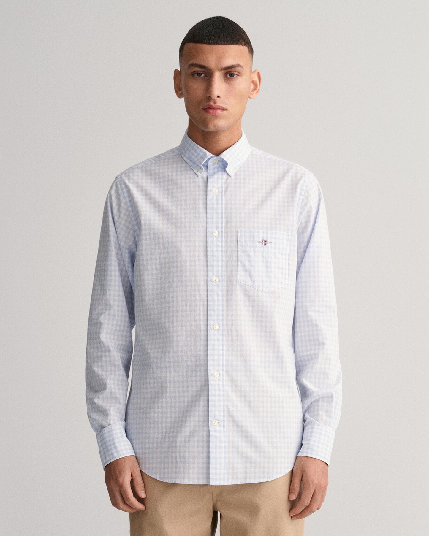 GANT Mens Regular Fit Long Sleeve Poplin Gingham Shirt - 455 Light Blue