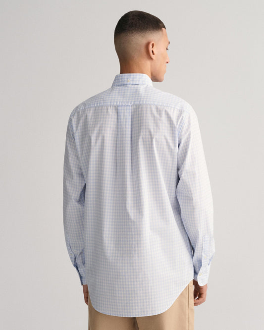 GANT Mens Regular Fit Long Sleeve Poplin Gingham Shirt - 455 Light Blue