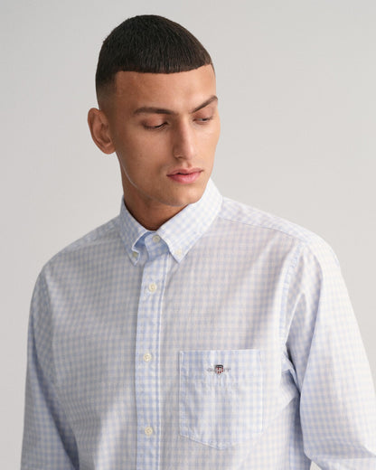 GANT Mens Regular Fit Long Sleeve Poplin Gingham Shirt - 455 Light Blue