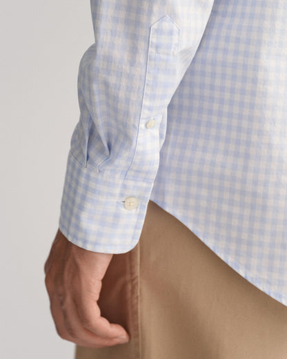 GANT Mens Regular Fit Long Sleeve Poplin Gingham Shirt - 455 Light Blue