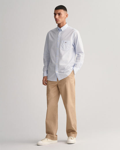 GANT Mens Regular Fit Long Sleeve Poplin Gingham Shirt - 455 Light Blue