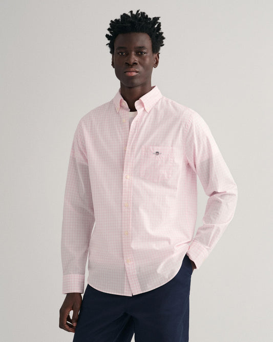 GANT Mens Regular Fit Long Sleeve Poplin Gingham Shirt - 662 Light Pink