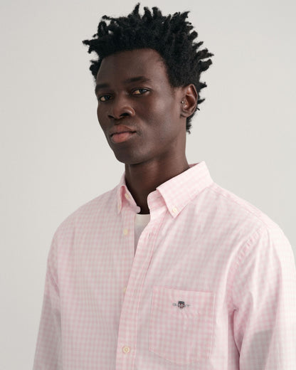 GANT Mens Regular Fit Long Sleeve Poplin Gingham Shirt - 662 Light Pink
