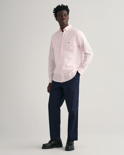 GANT Mens Regular Fit Long Sleeve Poplin Gingham Shirt - 662 Light Pink