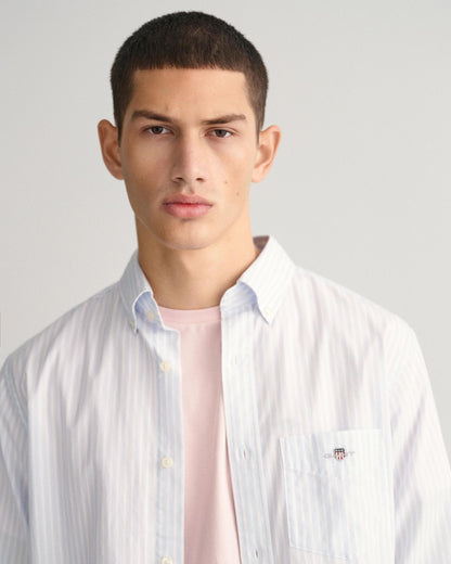 GANT Mens Regular Fit Long Sleeve Poplin Stripe Shirt - 455 Light Blue