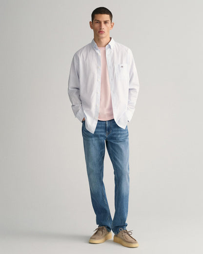GANT Mens Regular Fit Long Sleeve Poplin Stripe Shirt - 455 Light Blue