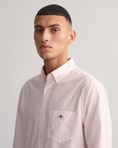 GANT Mens Regular Fit Long Sleeve Poplin Stripe Shirt - 662 Light Pink