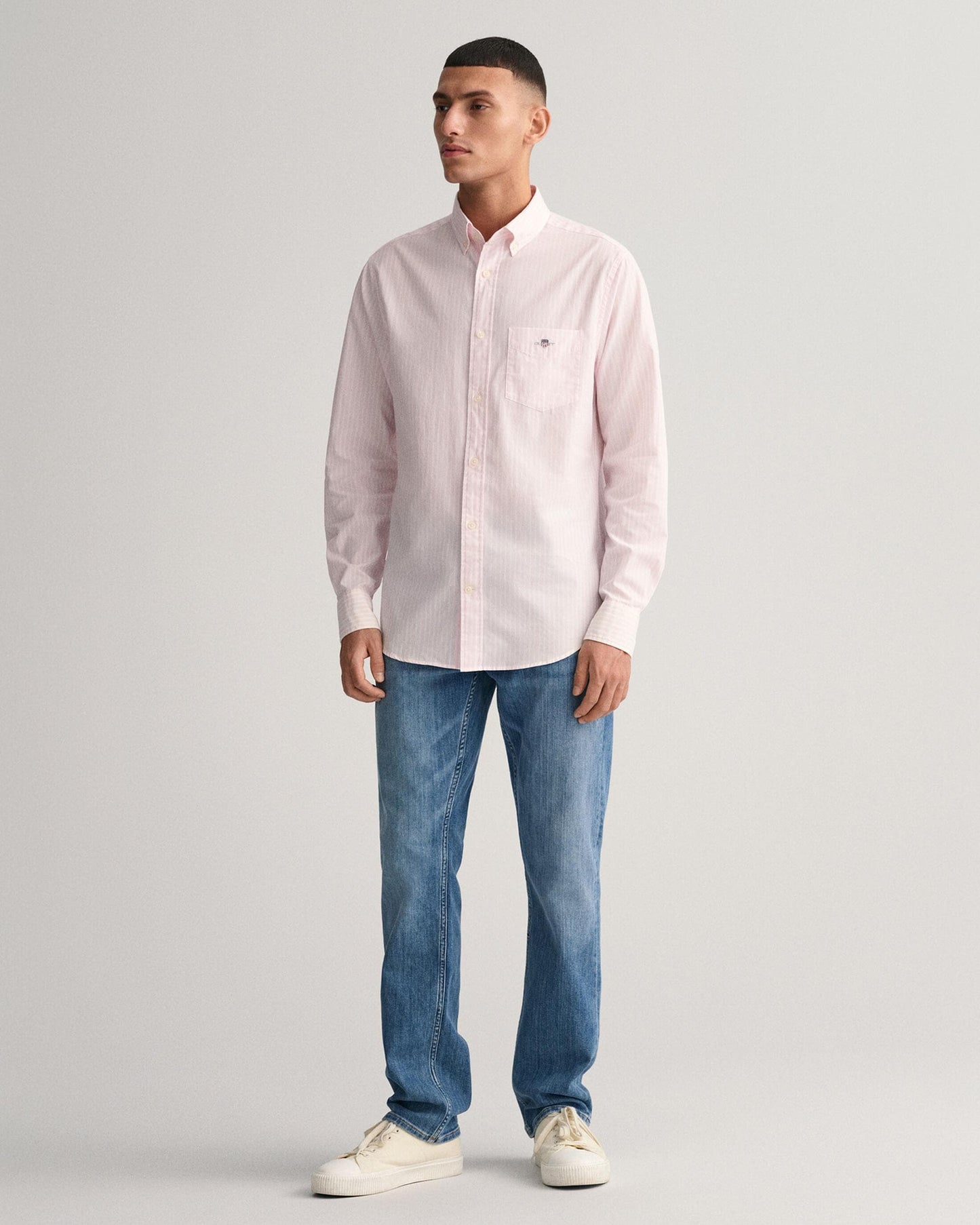 GANT Mens Regular Fit Long Sleeve Poplin Stripe Shirt - 662 Light Pink