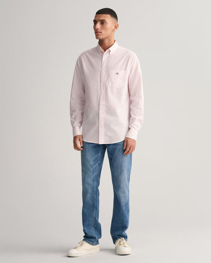 GANT Mens Regular Fit Long Sleeve Poplin Stripe Shirt - 662 Light Pink
