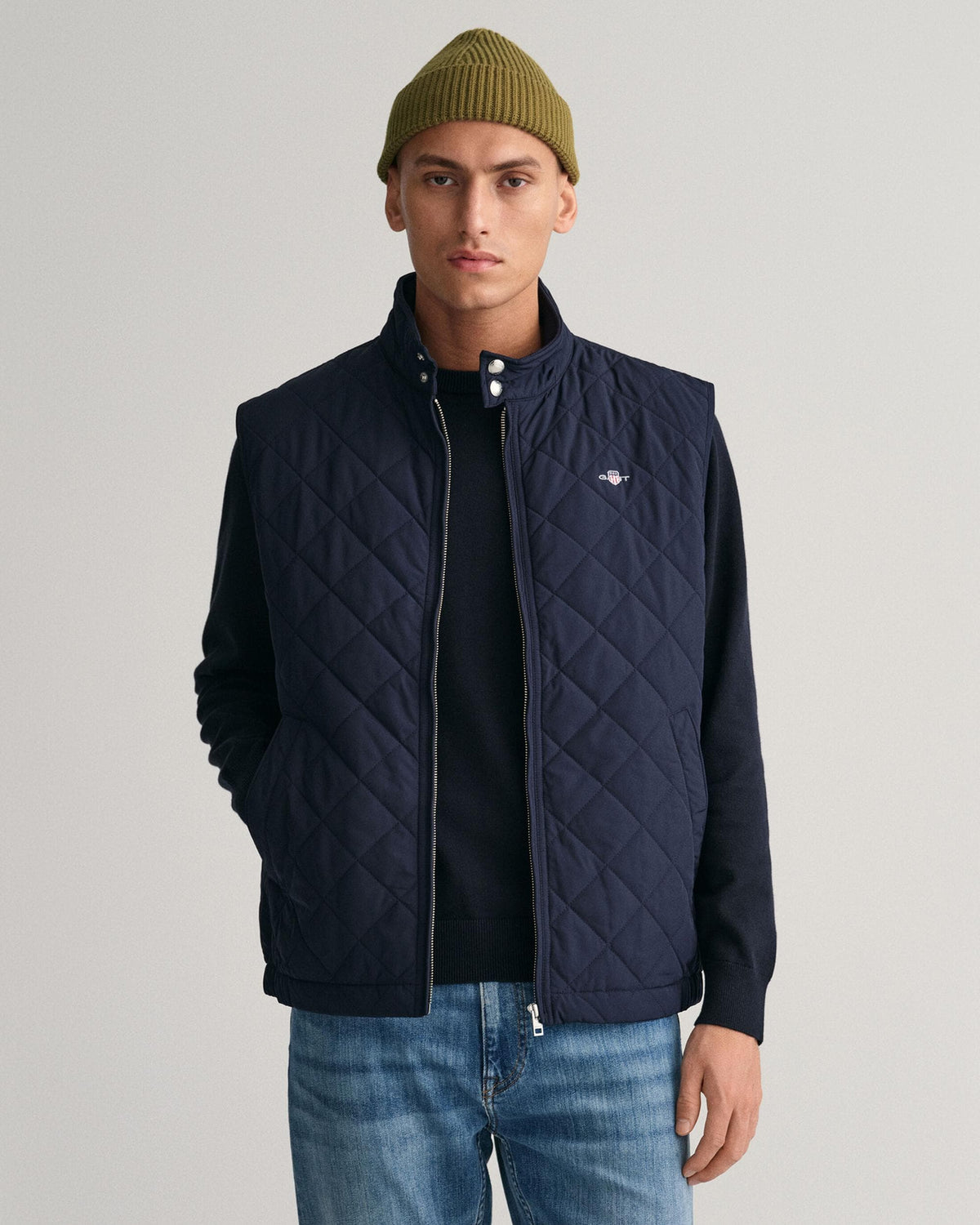 GANT Mens Quilted Windcheater Vest - 433 Evening Blue - CHO - Designer Mens Padded Gilets