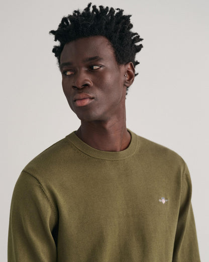 GANT Mens Classic Cotton Crew Neck Jumper - 301 Racing Green