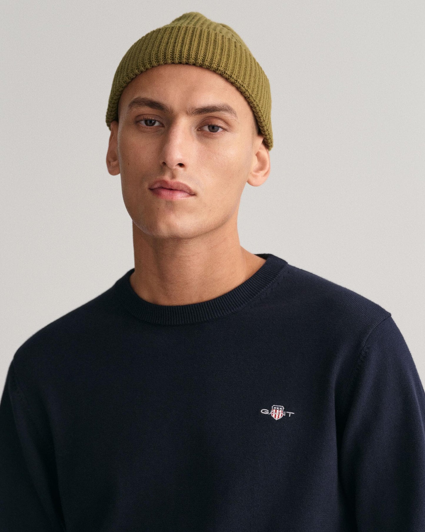 GANT Mens Classic Cotton Crew Neck Jumper - 433 Evening Blue