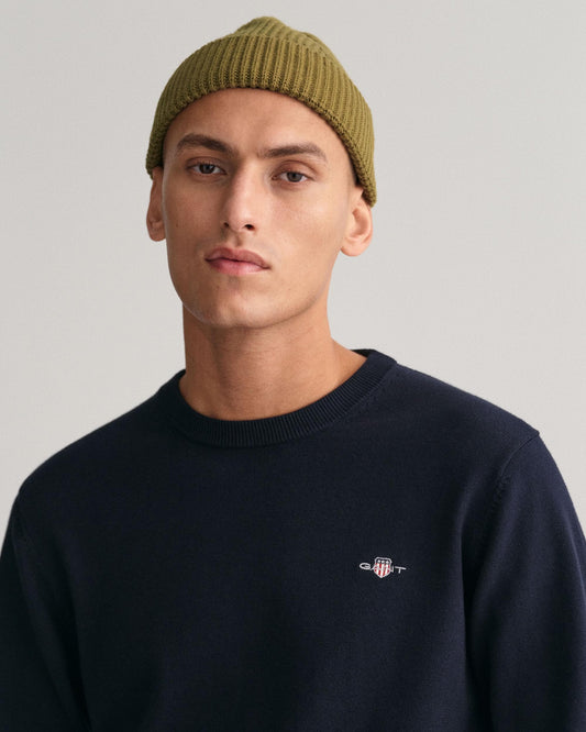 GANT Mens Classic Cotton Crew Neck Jumper - 433 Evening Blue