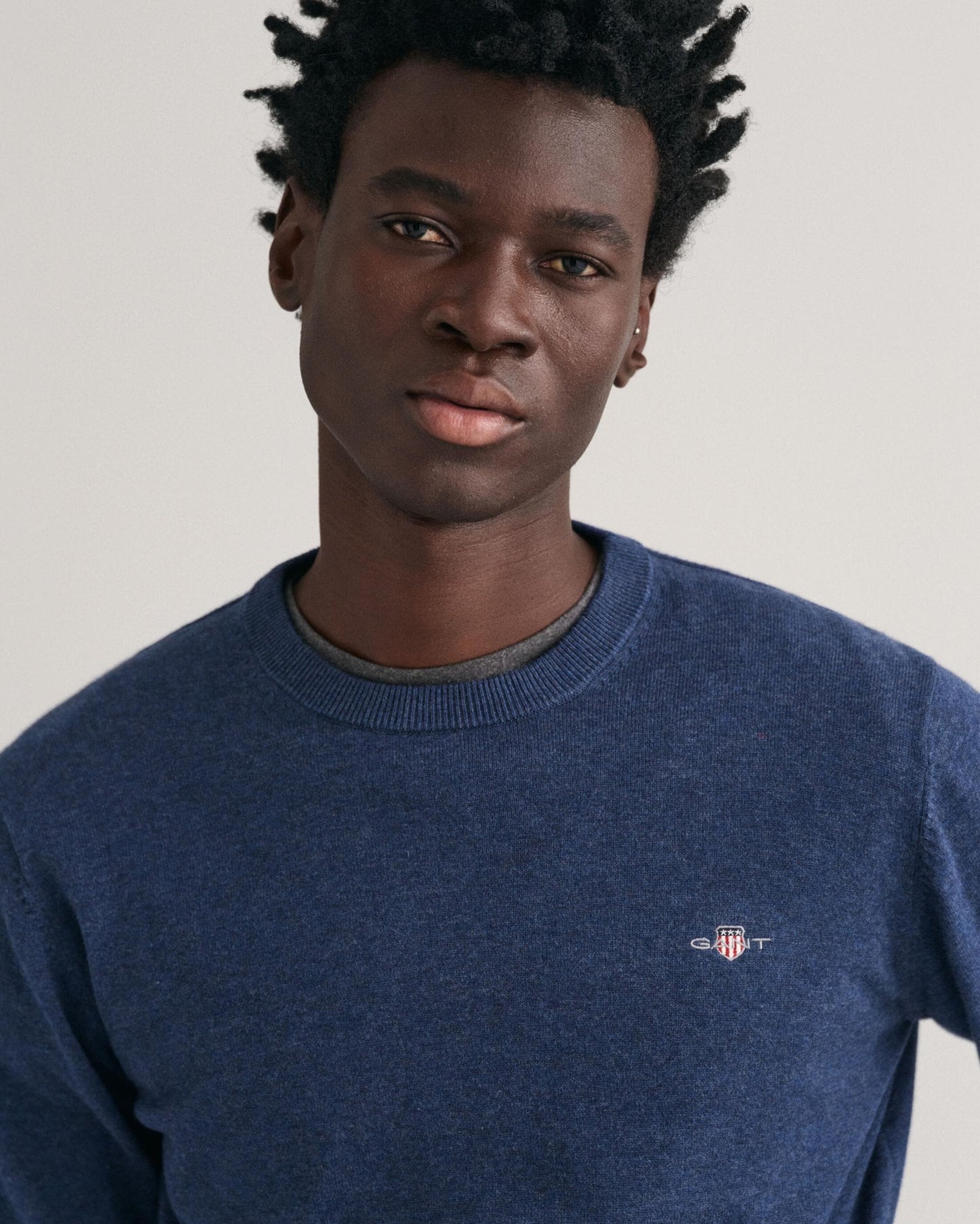 GANT Mens Classic Cotton Crew Neck Jumper - 902 Dark Jeansblue Melange