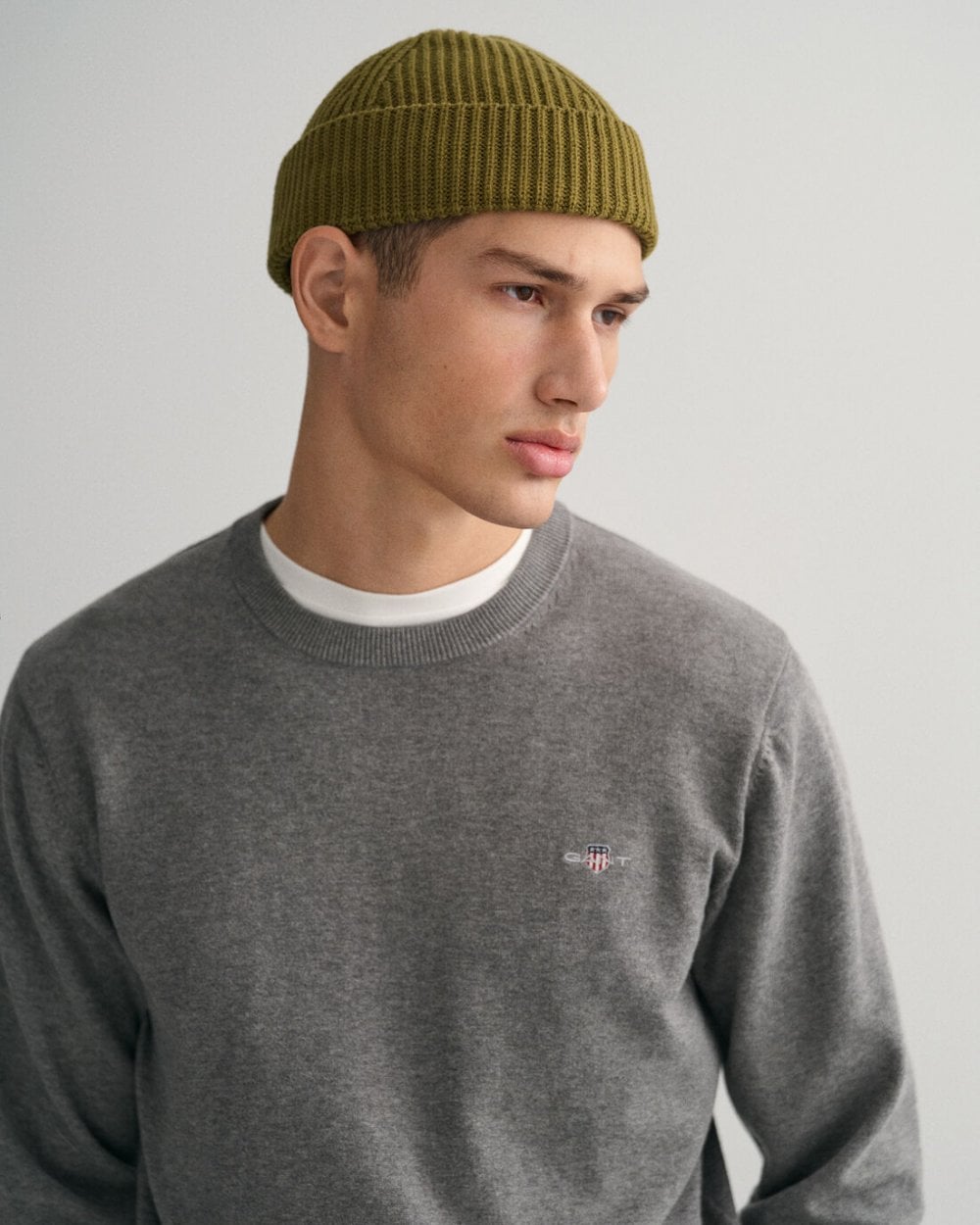 GANT Mens Classic Cotton Crew Neck Jumper - 92 Dark Grey Melange