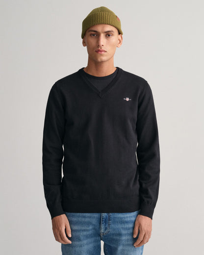 GANT Mens Classic Cotton V-Neck Jumper - 5 Black