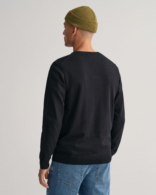 GANT Mens Classic Cotton V-Neck Jumper - 5 Black