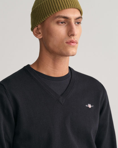 GANT Mens Classic Cotton V-Neck Jumper - 5 Black