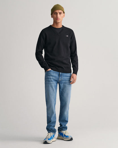 GANT Mens Classic Cotton V-Neck Jumper - 5 Black