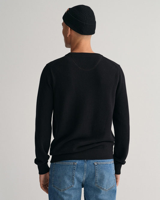 GANT Mens Cotton Pique Crew Neck Jumper - 5 Black