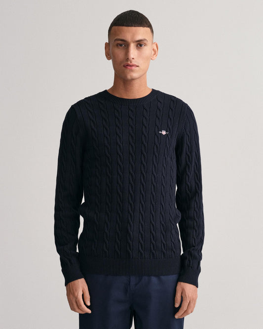 GANT Mens Cotton Cable Knit Crew Neck Jumper - 433 Evening Blue