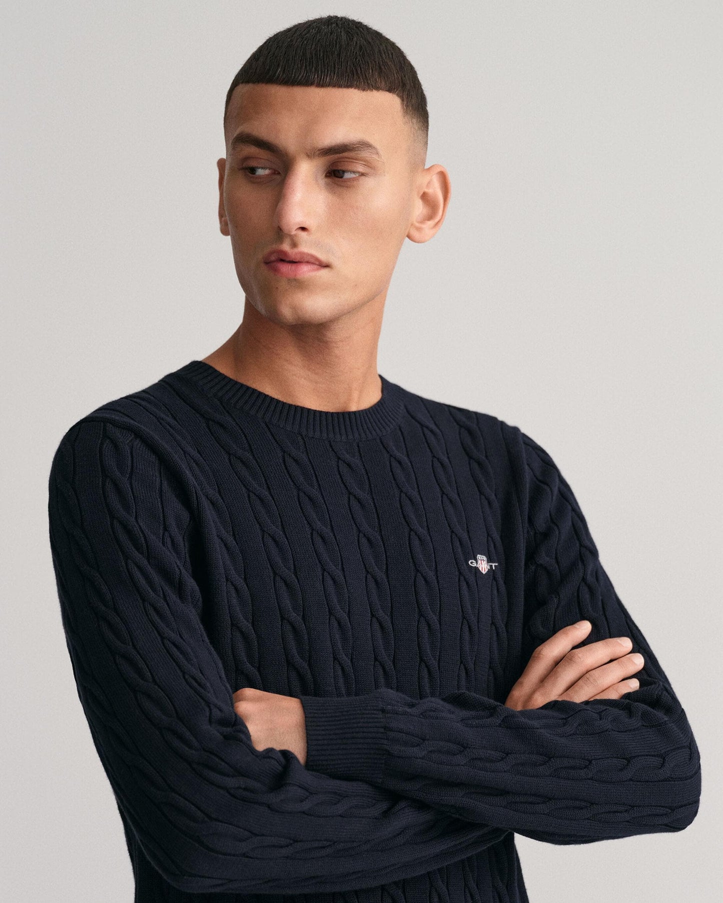 GANT Mens Cotton Cable Knit Crew Neck Jumper - 433 Evening Blue