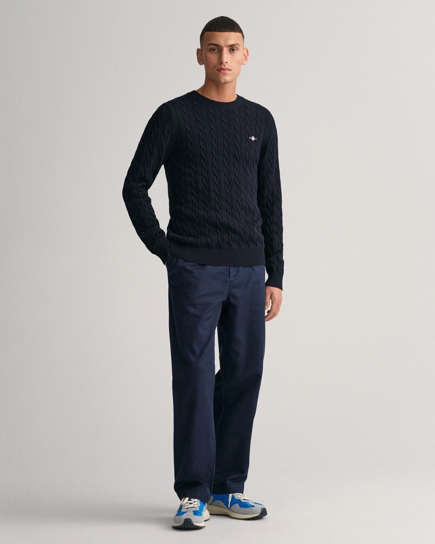 GANT Mens Cotton Cable Knit Crew Neck Jumper - 433 Evening Blue