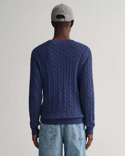 GANT Mens Cotton Cable Knit Crew Neck Jumper - 487 Marine Melange