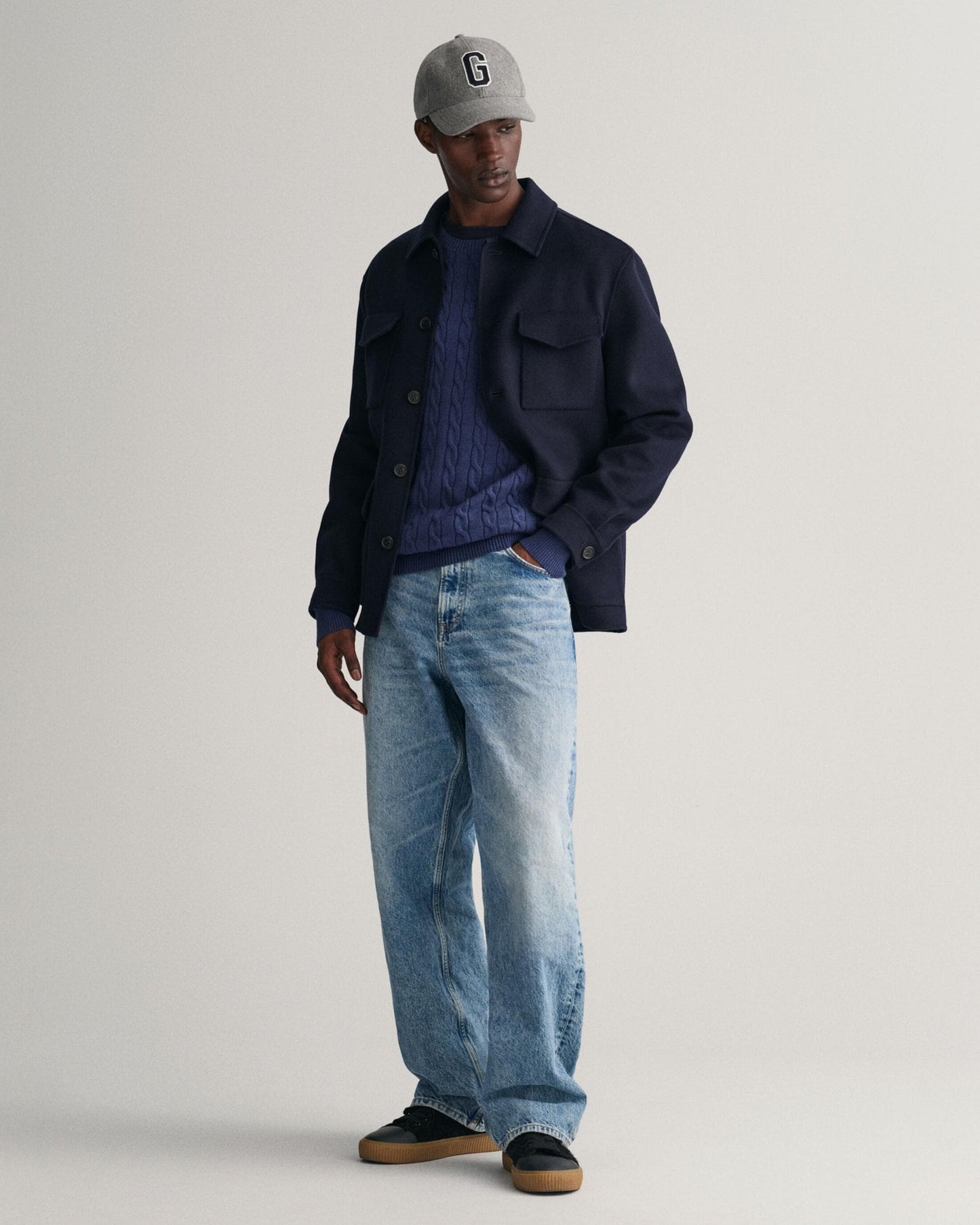 GANT Mens Cotton Cable Knit Crew Neck Jumper - 487 Marine Melange