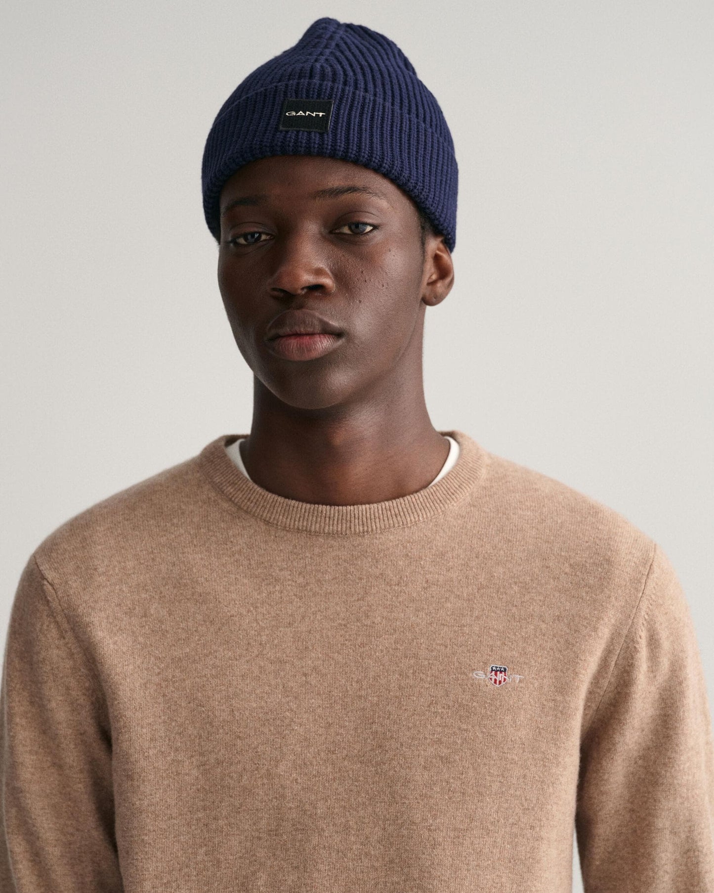 GANT Mens Superfine Lambswool Crew Neck Jumper - 295 Dark Sand Melange