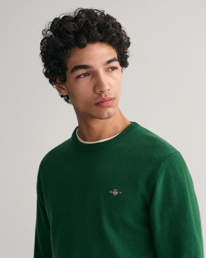 GANT Mens Superfine Lambswool Crew Neck Jumper - 338 Forest Green