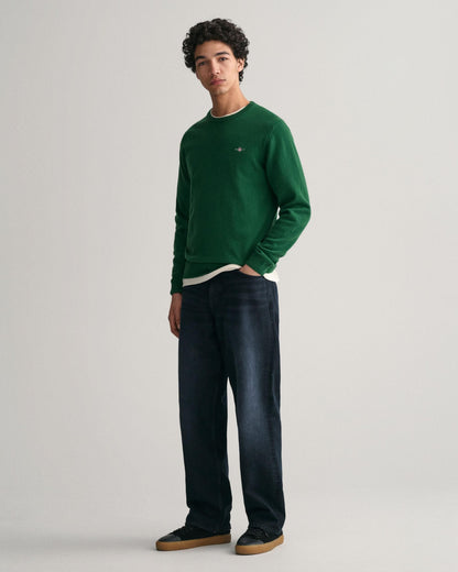GANT Mens Superfine Lambswool Crew Neck Jumper - 338 Forest Green